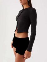 Hirigin-Tops cortos de punto acanalado para mujer, camisa de manga larga con botones delanteros para ropa de calle de club, Grunge estético - details 4