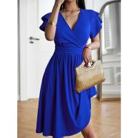 Vestido Elegante De Verano Con Cuello En V Y Manga Flor De Polyester Spandex A-Line Para Mujer Estilo Oficina Lady Longitud De Rodilla - details 11