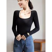 Modal nuevo versátil y delgado básico cuello cuadrado con rosca en el exterior camisa de manga larga Tops para mujer camiseta - details 8