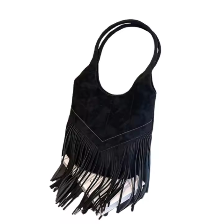 Bolso grande de viento para mujer, bolsa de hombro de cuero abrasivo con flecos, a la moda, Europa y Estados Unidos, 2025 - 1