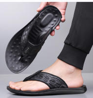 Chanclas de hombre de verano de cuero con patrón de cocodrilo de moda transpirable pellizco sandalias casual tendencia zapatos de playa Q1576 - details 13