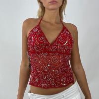 Y2K-Camisola de lentejuelas con tirantes finos para mujer, Top corto sin mangas con cuello en V y diseño de purpurina, Top corto de retazos de malla, ropa de calle de verano - details 9