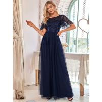 Vestido de noche de malla con cuello redondo y cintura elástica para una gran fiesta de vuelo, lrge prty - details 3