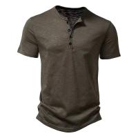 Nueva camiseta coreana de manga corta de Color sólido con cuello Henry para hombre, polos informales, camisetas deportivas para hombre - details 4