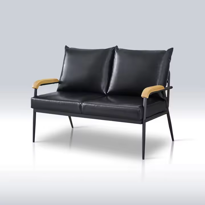 Sofá de 2 plazas, sillón Living Rom de piel sintética con reposabrazos de madera y estructura de metal, sofá pequeño para sala de estar, dormitorio, oficina - 1