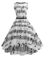 Women  summer vintage elegant floral print party dress with belt - details 8