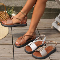 Sandalias de verano para mujer, talla grande, suela gruesa, estilo nuevo, color sólido, sencillas. - details 0