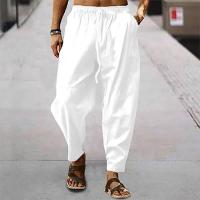 Pantalones de hombre de algodón y lino, novedad de verano, pantalones de Color sólido para hombre, pantalones sueltos informales de talla grande - details 2