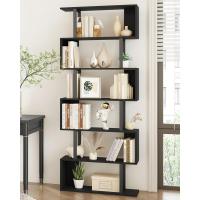 Estantería geométrica, estantería en forma de S, estantería de 6 niveles para dormitorio, estantería decorativa de madera moderna, estantería alta para oficina en casa, color negro - details 1