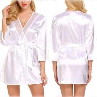 Albornoz de satén kimono para mujer, albornoz de media manga con borde ENCE para novias, vestido de novia, pijama, dormir, hogar de mujer - details 4