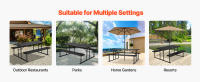 SucceBuy Mesa de picnic plegable de 6 pies con bancos, juego de comedor de acero para exteriores con orificio para sombrilla, mesa espaciosa para patio, jardín, patio o piscina (negro) - details 5