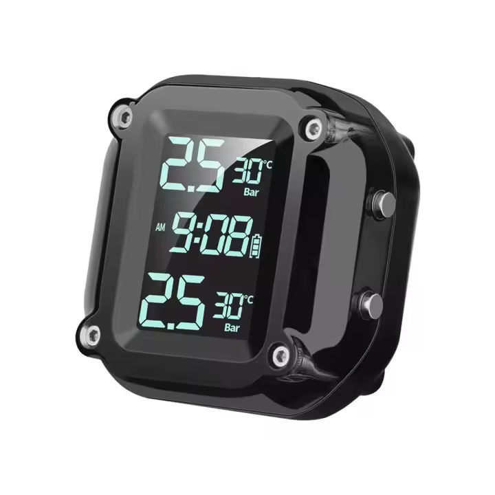 Sistema de supervisión de presión de neumáticos inalámbrico, TPMS con carga USB para motocicleta con 2 sensores externos, pantalla LCD Digital - 1