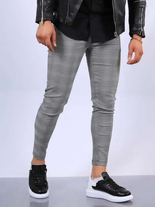 Pantalones informales a cuadros a rayas de alta elasticidad, nuevos - 1