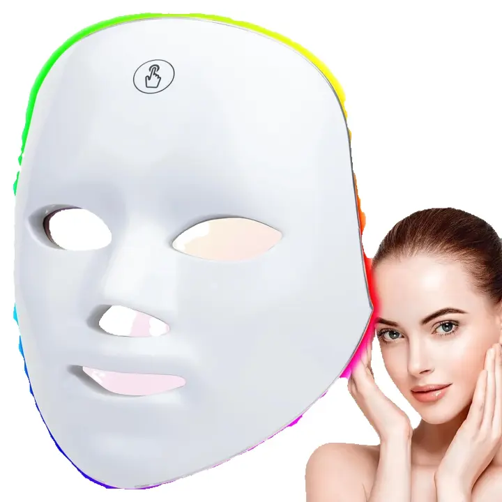 Terapia de luz LED con máscara facial de 7 colores, terapia de luz LED para la cara, máscara para el cuidado de la piel facial, recargable y portátil para viajes y uso doméstico - 1