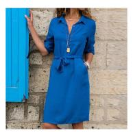 Vestido camisero de fiesta con cuello vuelto para mujer, manga tres cuartos, vestido informal holgado de talla grande, moda de verano - details 5