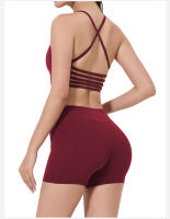 Sostén deportivo de yoga con almohadillas para el pecho, espalda hermosa, shorts de tres cuartos, levantamiento de cadera de cintura alta, conjunto de fitness pilates para mujeres - details 12