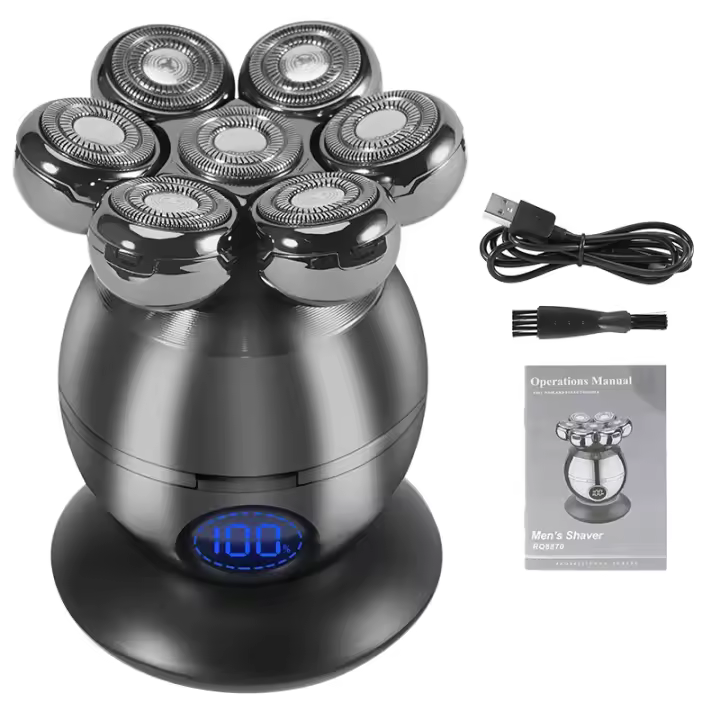 Afeitadora Eléctrica en seco y húmedo para Hombres, Kit de Aseo con Máquina Recargable, Cabeza Baldada con Pantalla LCD - 1