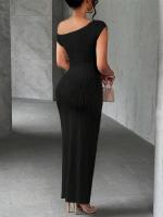 Elegante Vestido de Fiesta para Mujer Manga Corta, Escote Asimétrico, Ajuste Ajustado, Tejido Elástico Perfecto para Eventos Nocturnos o Cócteles - details 2