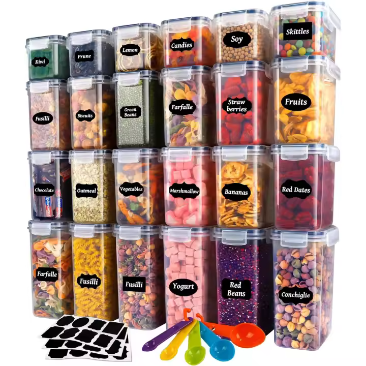 24 tarros de almacenamiento con tapa, herméticos de plástico, para cereales (2 L, 1,4 L, 0,8 L) - 1