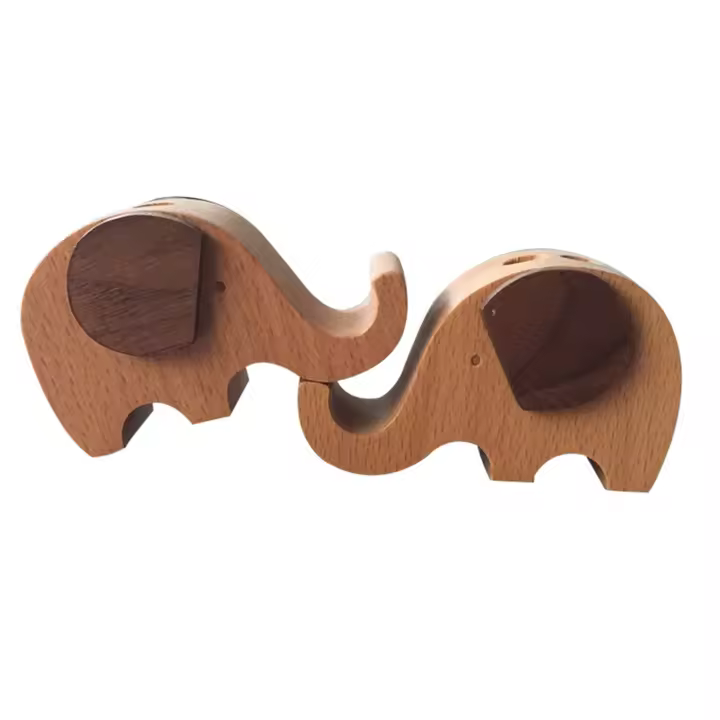 Portalápices de elefante de madera para mujer, soporte para teléfono, decoración de escritorio, regalos para elefante - 1