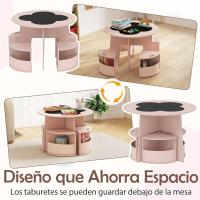 Juego de mesa y sillas para niños de 5 piezas, tablero de pizarra para escribir, mesa redonda apilable infantil con 4 taburetes de almacenamiento para actividades, arte, lectura (rosa) - details 2