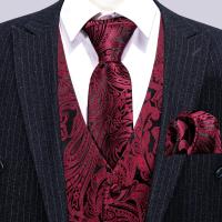 Chaleco de seda para hombre, Jacquard, verde, azul, rojo, dorado, rosa, corbata, pañuelo, conjunto de gemelos, chaqueta sin mangas de negocios para boda - details 26