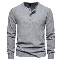 Camiseta de manga larga Henley para hombre, camisa básica transpirable con botones, informal, Color sólido, otoño - details 4
