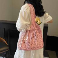 Con cinta de encaje, bolso tejido de Color sólido, bolso de mano, bolso de playa, bolso de playa con agujeros, bolso de hombro hueco de gran capacidad, compras - details 16