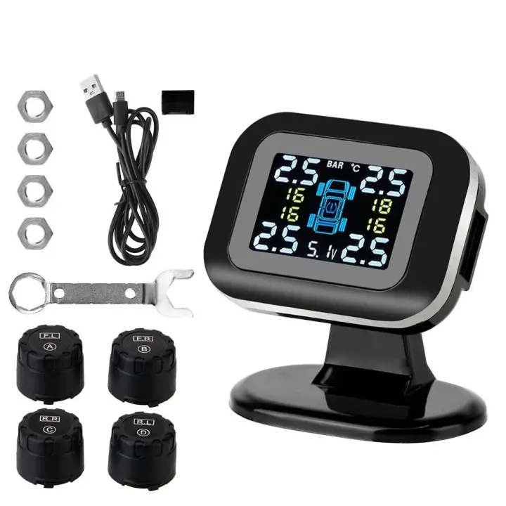 Sistemas de alarma de seguridad para automóviles con 4 Uds. Sensor externo inalámbrico Mini sistema de supervisión de presión de neumáticos de coche USB TPMS - 1