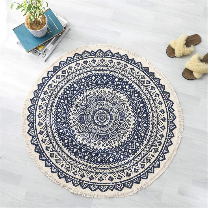 Alfombra de Salón redonda Bohemia, lavable a máquina, con borlas,Algodón y lino,para habitación, dormitorio,cocina - 1