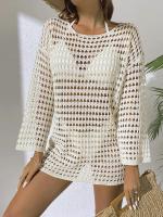 Elegante Cubierta de Punto con Cuello Redondo y Manga Larga Vestido de Playa de Ligero para Verano con Diseño Hueco, Protección Solar, Tela Transpirable - details 18