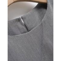 OUWU- Mini Vestido Gris Primavera 2025 Manga Corta Cuello Redondo Oficina para Casual Staple Uste Elástico Traboo Ocio Esencial - details 5