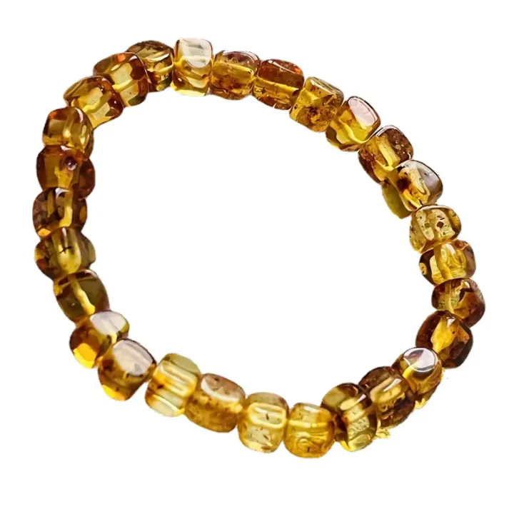 Pulsera De Ámbar Natural Con Flores De Ámbar, Pulsera De Cuentas Cuadradas Geométricas, Regalo De Joyería Para Hombres Y Mujeres - 1