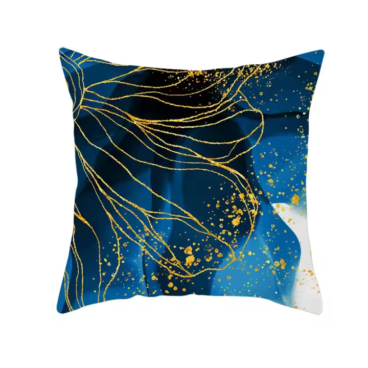Funda de almohada con estampado abstracto azul claro de lujo, funda de almohada de 45x45cm, cojín para sofá, decoración del hogar a rayas de mármol - 1