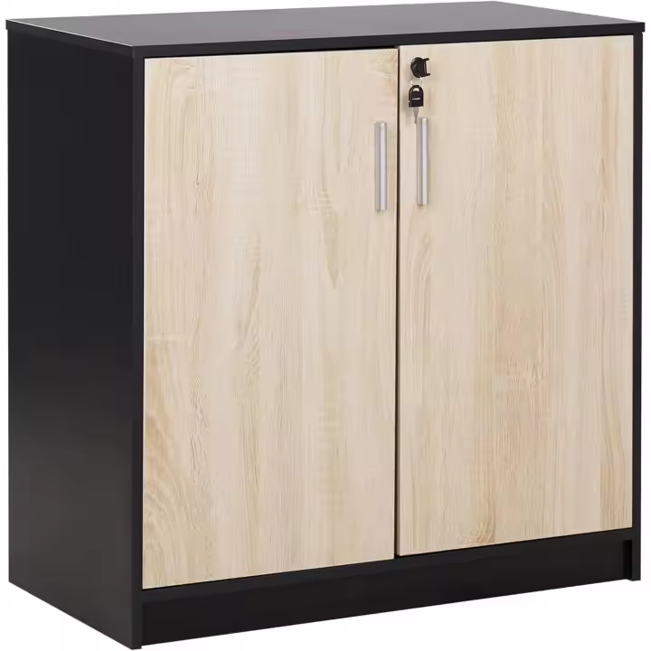 taquilla de almacenamiento con 2 puertas y estantes negro y madera clara 80cm Zehna - 1
