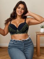 Sujetador transpirable sexy con realce para mujer, estampado floral, talla grande, con ropa interior de acero, copa D - details 3