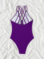 Bañador de una pieza para mujer, traje de baño ahuecado liso, Sexy, Monokini con Espalda descubierta, ropa de playa de verano - details 9