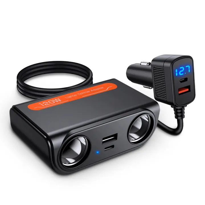 Awapow Cargador de Coche 120W Adaptador de Enchufe Tipo-USB Salida de Potencia 12/24V - 1