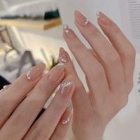 Puro hecho a mano hielo a través de nude con diamantes de alta calidad sentido uñas usables parches de uñas de longitud media - details 7