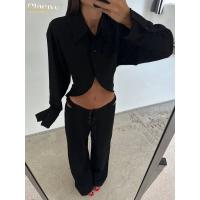 Conjunto de Moda de Lino Blanco Elegante Camisa de Manga Larga y Pantalones Anchos con Cintura Media Estilo Streetwear para Mujeres 2024 - details 19