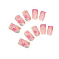 Uñas rosadas con ondas impresas, uñas postizas ultraflexibles y duraderas, salón de uñas para mujeres y niñas - details 0