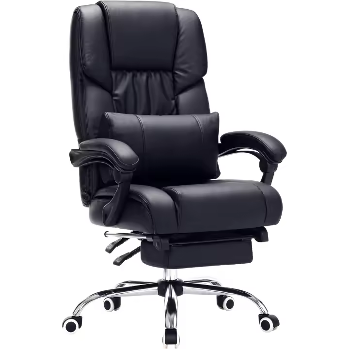 Silla de Escritorio computadora Oficina Ergonómica con reposapiés Plegable PU Metal Cromado Negro 150 kg - 1