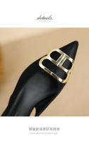 Zapatos a cuadros de tacón bajo con hebilla de metal poco profundos estilo francés nuevo para mujer - details 4