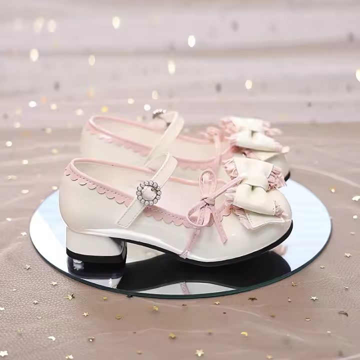 Zapatos de moda con pajarita de cuero para niña, boda de princesa, fiesta, zapatos de tacón alto - 1