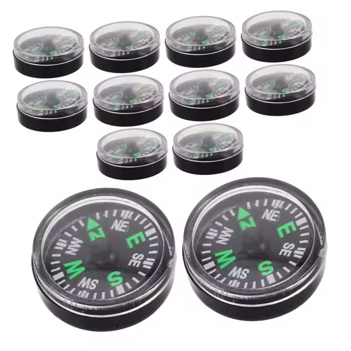 12 piezas Brújula para exteriores Brújula multifuncional Supervivencia portátil Mini Brújula pequeña para caminatas para caminar Actividades al aire libre Brújula para pirata Brújula Plástico negro - 1