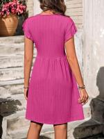 Nuevo vestido de manga corta elástico con cintura con botones y cuello en V para mujer - details 25