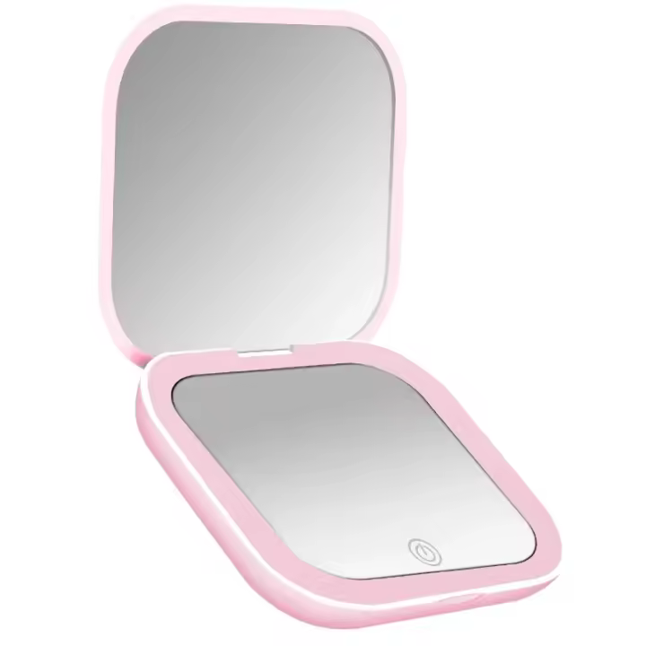 2X lupa compacta pequeña Mini regalo mesa de tocador luces Led plegables espejo de maquillaje de bolsillo portátil de mano - 1