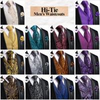 Chaleco ajustado, corbata, bolsillo, gemelos cuadrados, chaleco de seda para hombre, conjunto de corbata para traje, vestido, chalecos florales de cachemira de boda, regalo - details 7