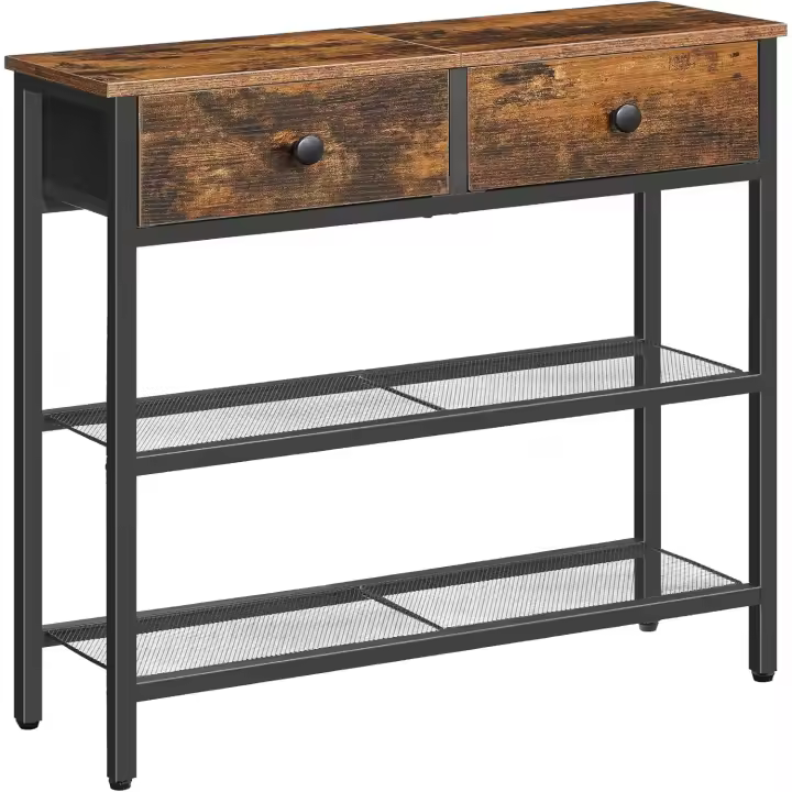 Mesa Consola, 75 cm Mesa de Pasillo con 2 Cajones de Tela, Aparador de Entrada, de Sofá, Entrada, Salón, Pasillo, Estilo Industrial, Marrón Vintage y Negro EBF72XG01 - 1