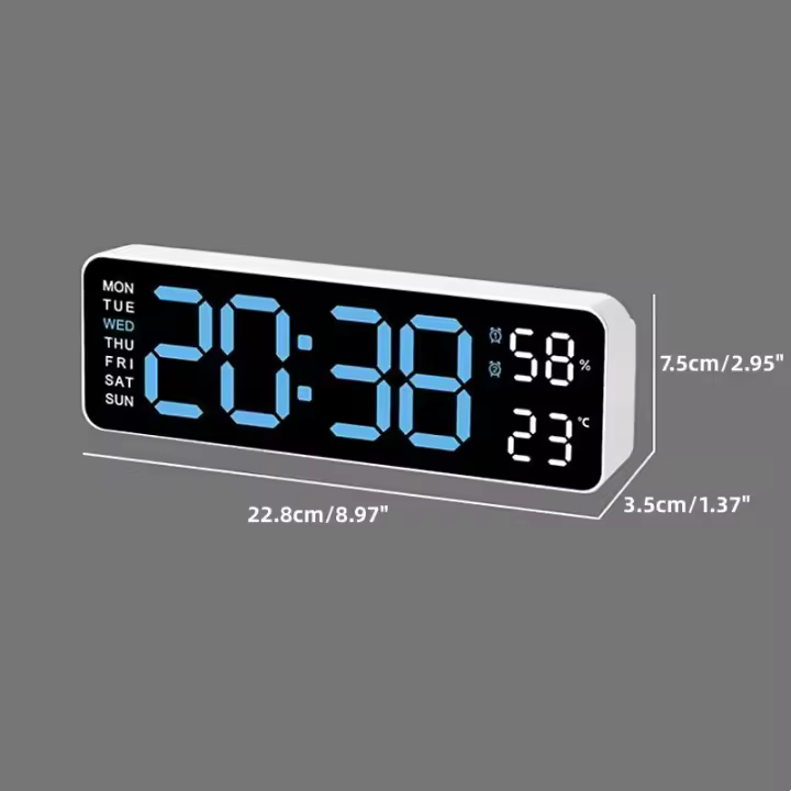 Reloj de pared con alarma nocturna electrónica LED silencioso inteligente de 12 pulgadas, reloj de escritorio moderno, termómetro minimalista, calendario, cubo de tiempo, decoración del hogar - 1